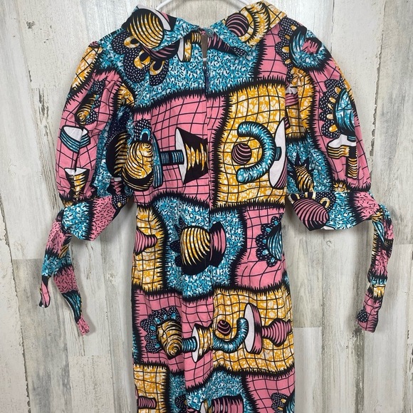 Handmade Midi Dress Wearable Art Puff Sleeve Abstract Colorful Estimated SizeM - Picture 14 of 15